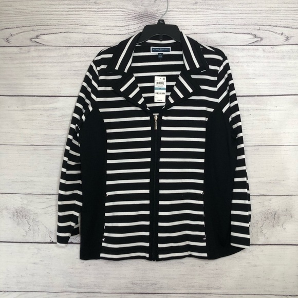 NWT Karen Scott Striped Zip-Up Jacket Sz 0X - Picture 2 of 7